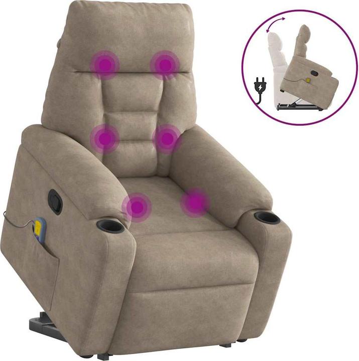 VidaXL Massagesessel mit Aufstehhilfe Taupe Mikrofasergewebe Relaxsessel