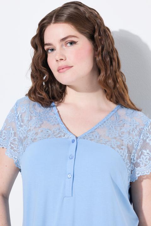 Produktbild Ulla Popken Pyjama, Spitze, V-Ausschnitt, Spitzen-Halbarm (62)