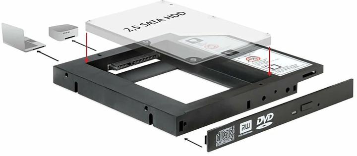 Delock DVD-Schacht Adapter für 2.5 SATA SSD für 2.5 SATA HDD&SSD