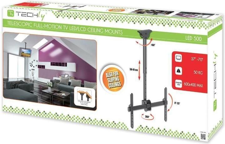 Actual product image Techly Mounting kit (ceiling mount, mounting bracket, telescopic rod) - for flat screens (Ceiling)