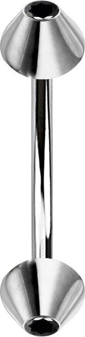 Produktbild Star Piercing Micro Banane silber mit zwei Cones Kristall schwarz (ohne Messing, Chirurgenstahl 316L)