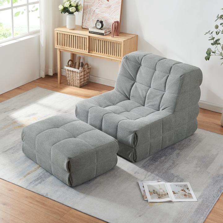 Actual product image En.Casa Bodensessel mit Fusshocker Koskyvn Textil Grau