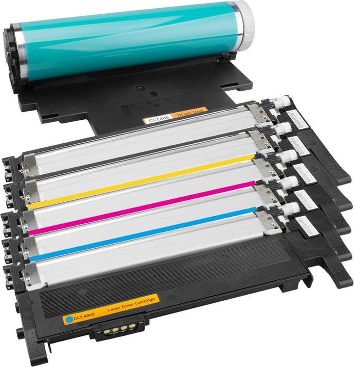 Plutoos Samsung CLT-406S Toner XXL & Samsung CLT-R406 Trommel XXL kompatible, 4er Farbset + 1 Trommel