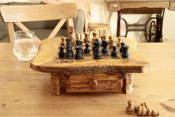 Immagine prodotto Natura Punto Scacchiera con pezzi, 100% legno d'ulivo con cassetto