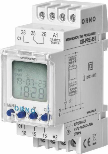 Orno Elektronischer Astro- und Zeitprogrammierer, 100 Programme, 3 Menüsprachen, 2 Relaisausgänge max. 16