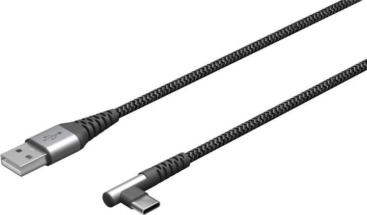 Produktbild Goobay USB-C-auf-USB-C-Textilkabel mit Metallsteckern spacegrau/silber, 90°, 1 m (1 m, USB 2.0)