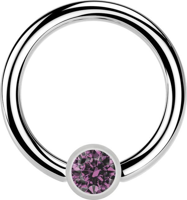Star Piercing Micro Closure Ring silber Zylinder Kristall hellviolett (ohne Messing, Chirurgenstahl 316L)