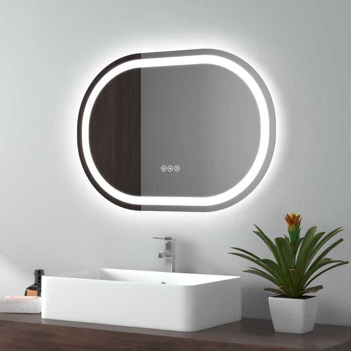 Produktbild Emke Badspiegel mit Beleuchtung Φ70cm,Beschlagfrei, 3 Farbtemperaturen(3000K-6500K) und dimmbaren