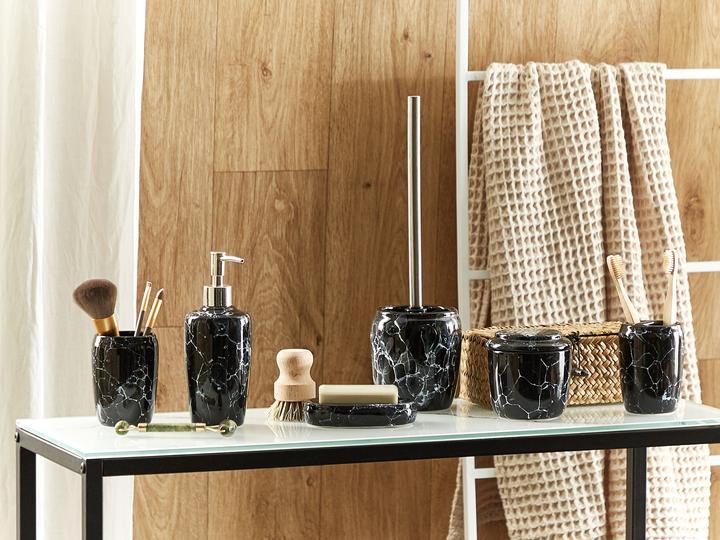 Actual product image Beliani Bathroom set 6-piece ceramic black terrazzo look PALMILLA