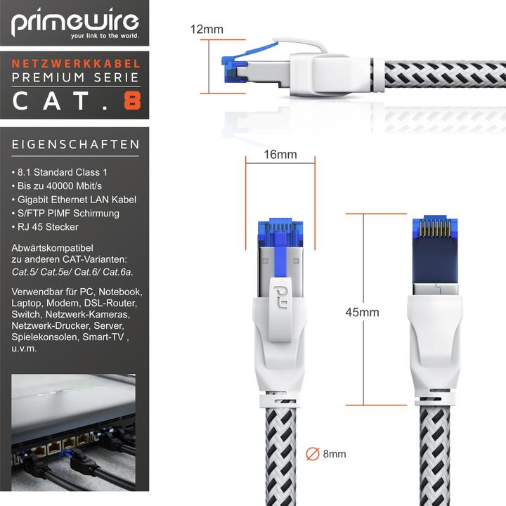 Actual product image Primewire CAT 8 network cable 40 Gbits - cotton jacket - LAN cable patch cable RJ45 - S/FTP PIMF shielding (S/FTP, PiMF, CAT8.1, 3 m)