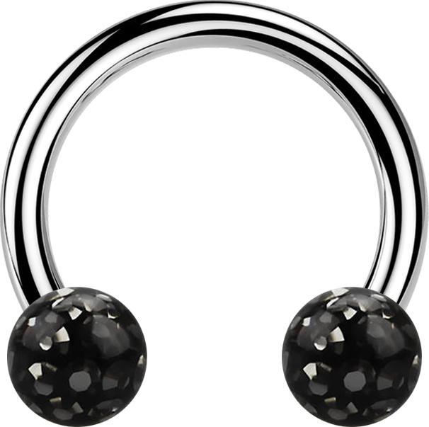 Produktbild Star Piercing Micro Circular Barbell silber mit zwei Kristall Kugeln schwarz Epoxy Schutzschicht (ohne Messing, Titan G23)