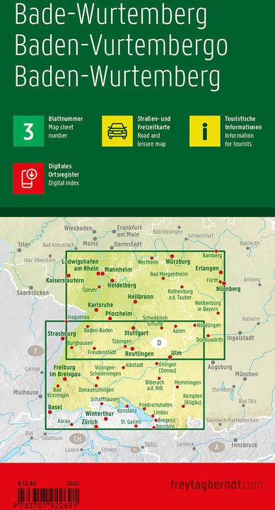 Produktbild Baden-Württemberg, Strassen- und Freizeitkarte 1:200.000, freytag & berndt