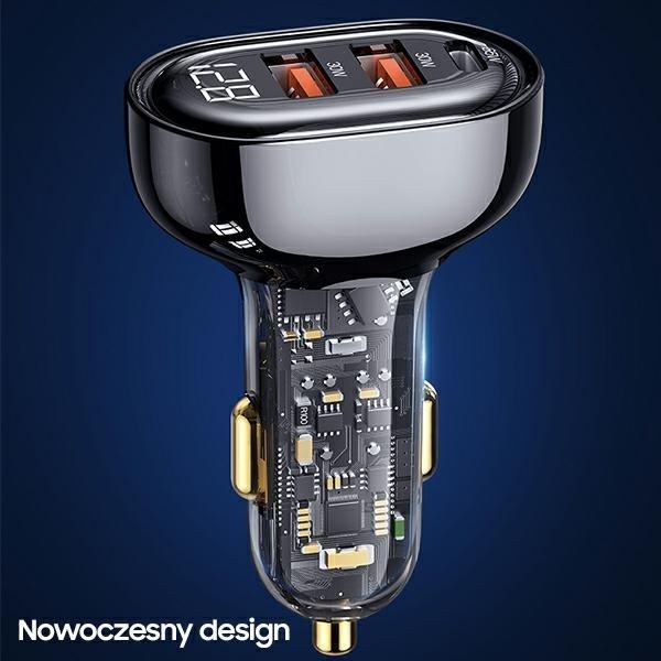 Actual product image Usams Ład. sam. 1xUSB-C 2xUSB-A 125W Fast Charge transparent black CC158CC01 (US-CC158)