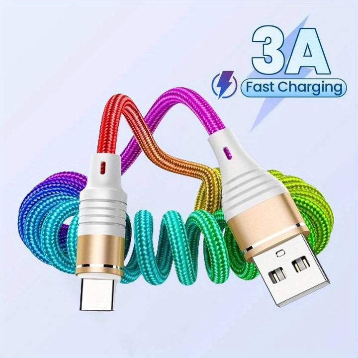 Image du produit PhoneLook Câble USB-A vers USB-C extensible en nylon tressé multicolore rainbow (1 m, USB 3.2 Gen 1)