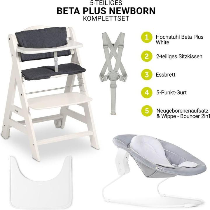 Produktbild Hauck Hochstühle Beta Plus White 5-tlg. Newborn Set - Hochstuhl + 2in1 (Hochstuhl)