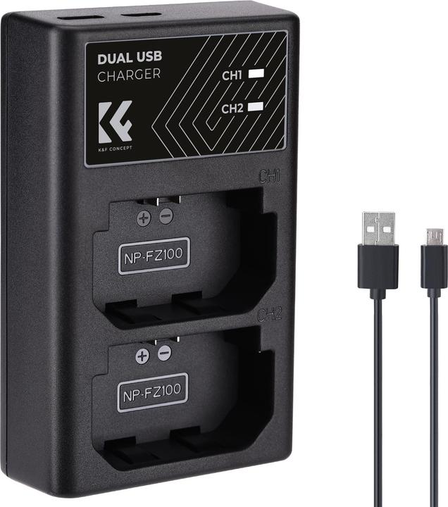 Actual product image K&F Concept FZ100 Digital Camera LED Dual Channel Charger with Type C Charging Cable (Camera battery charger)