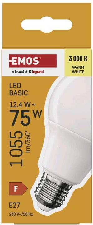Image du produit Emos Lampe LED Basic A60 / E27 / 12,4 W (75 W) / 1055 lm / Blanc chaud (E27, 12.40 W, 1055 lm, 1 x, F)