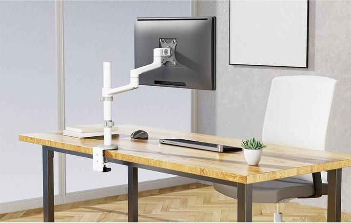 Produktbild Neomounts Tischhalterung 100x100 -8kg 17-27"/h?v/neig/schwenk/Klemme/wei? (Tisch, 27.01")