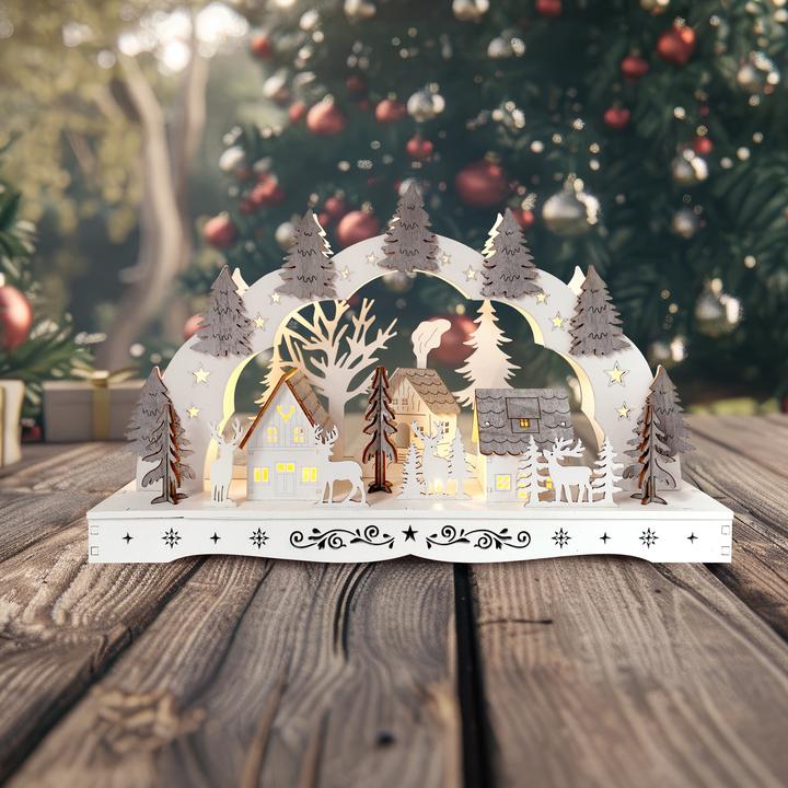Actual product image HTI-Living Schwibbogen Dorf mit Tannen Weiss Grau