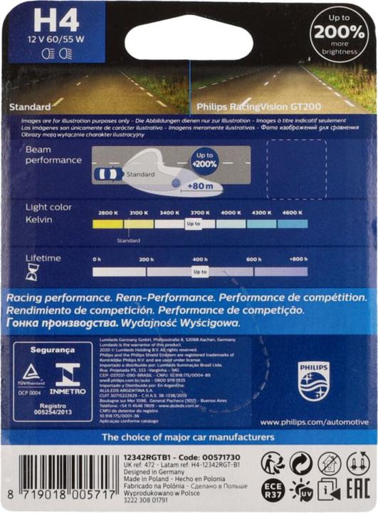 Actual product image Philips Halogen bulb headlight lamp H4 Racing GT200 (H4)