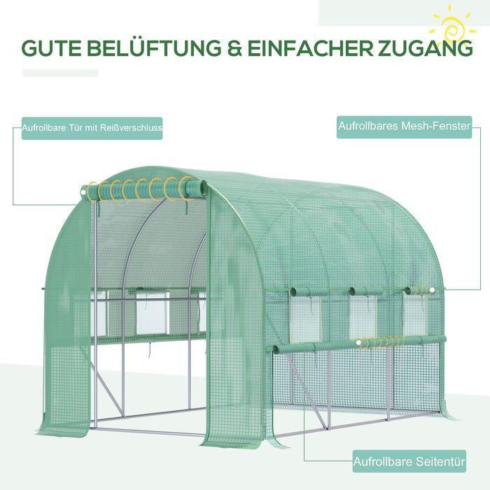 Produktbild Swisshandel24 Foliengewächshaus 2,95 x 2 x 2 m, 6 Fenster UV-Schutz Grün