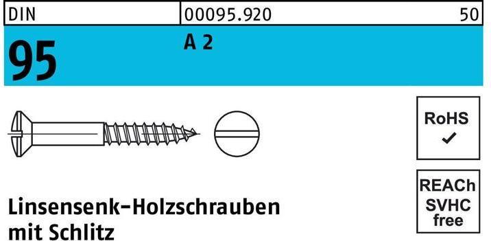 Produktbild Holzschraube DIN 95 Linsensenkkopf Schlitz 8 x 60 A 2 (100 Schrauben pro Stück)