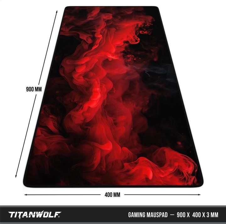 Actual product image Titanwolf Gaming Mouse Pad, 900 x 400mm XXL Speed Gaming Mouse Mat, Mousepad Extra Large Surface, Red Smoke (XXL)