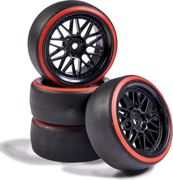 Actual product image Carson Complete wheels 1:10 wheel set Drift (4) black / red
