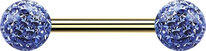 Star Piercing Barbell vergoldet mit zwei Kristallkugeln hellblau Epoxy Schutzschicht (Titan G23, ohne Messing)