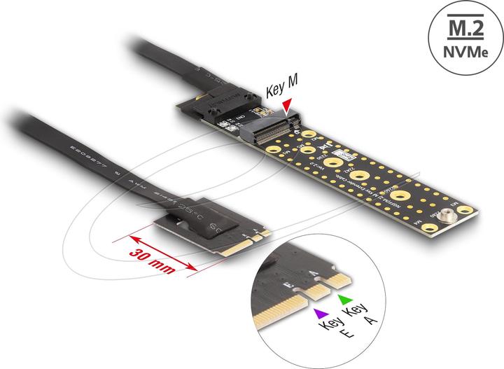 Actual product image Delock Riser card NVMe M.2 Key A+E plug to Key M slot with 20 cm cable