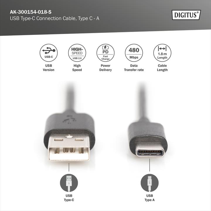 Actual product image Digitus USB C – USB A (1.80 m, USB 2.0)