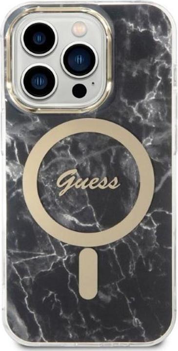 Image du produit Guess Zestaw GUBPP14LHMEACSK Étui+chargeur iPhone 14 Pro 6,1" czarny/black hard case Marble MagSafe (Apple iPhone 14 Pro)
