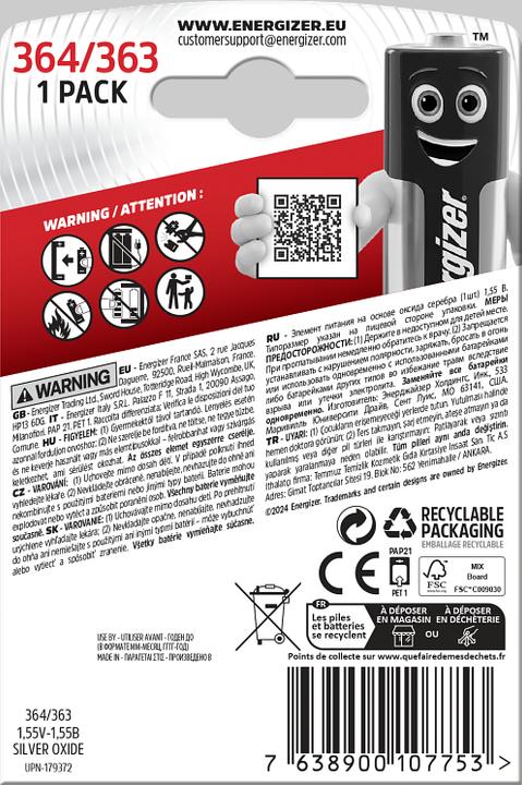 Produktbild Energizer Silver Oxide 364/363 (1 Stk., SR60, 23 mAh)