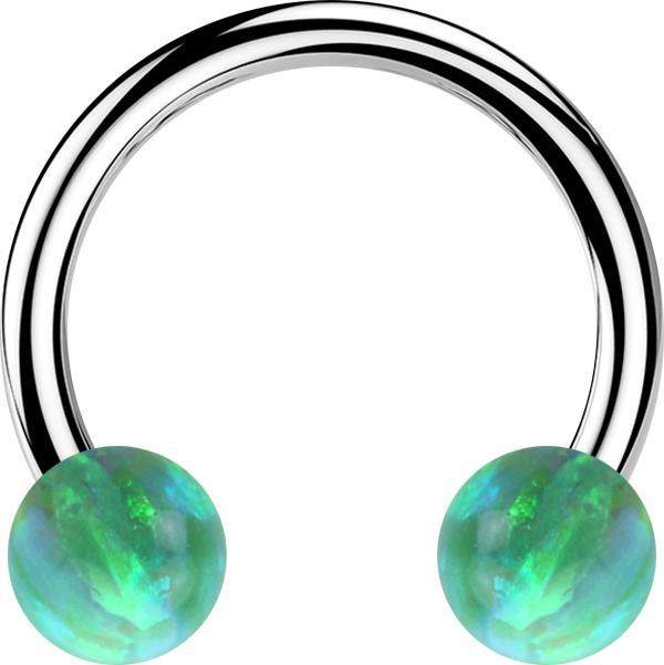 Produktbild Star Piercing Micro Circular Barbell silber mit zwei Kugeln Opal grün (ohne Messing, Chirurgenstahl 316L)