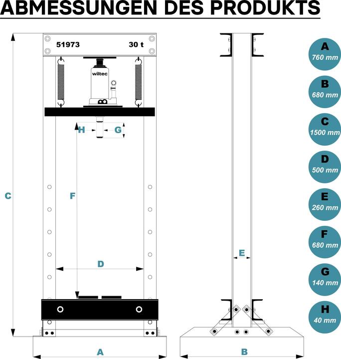 Actual product image Wiltec 30T hydraulic press 500mm workshop press frame press arbour press steel