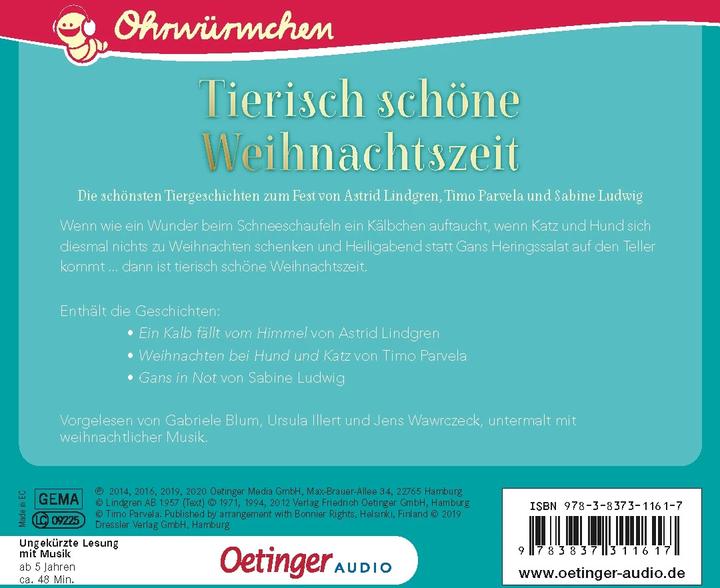 Produktbild Tierisch schöne Weihnachtszeit (Astrid Lindgren, Sabine Ludwig, Timo Parvela, Deutsch)