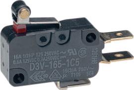 Actual product image Omron Industrial Automation Microswitch, D3V, 16A, 1 changeover contact, 1.96N, short roller lever actuator