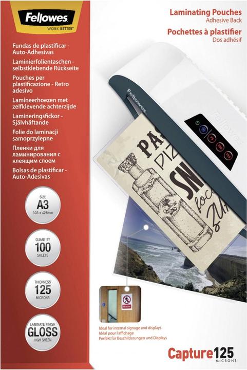 Produktbild Fellowes Laminierfolie A3 125 mic selbstklebend - 100 Stüc (A3, 100 Stück, 250 µm)