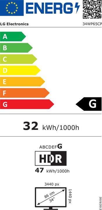 Label énergétique LG UltraWide 34WP65CP-B (3440 x 1440 pixels, 34")