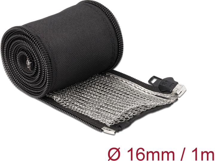 Produktbild Delock EMV Abschirmgeflechtschlauch mit Reissverschluss hitzebeständig 1 m x 16 mm schwarz (Kabelschlauch, 100 cm)