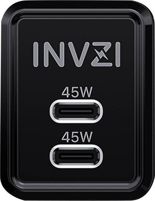 Produktbild Invzi Wall charger GaN 2x USB-C, 45W, EU (black) (45 W)