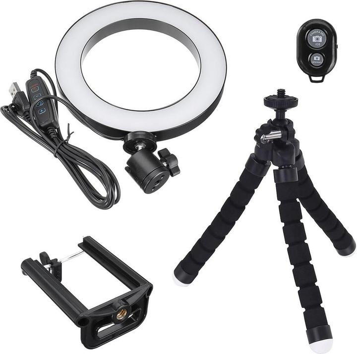 Produktbild JTI Selfie-Lampe/Ringlicht (26 cm) mit formbarem Stativ (Ringleuchte)