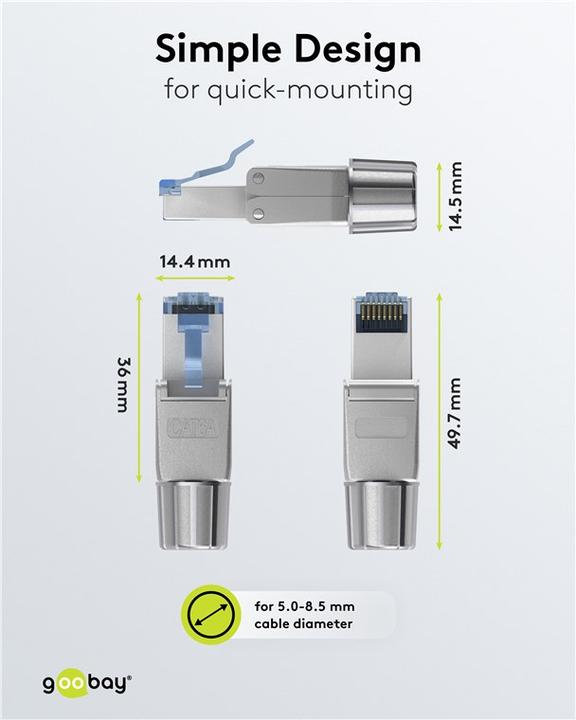 Actual product image Goobay CAT 6A field-wireable RJ45 plug, STP shielded (Network cable plug)