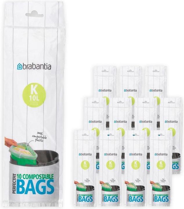 Image du produit Brabantia PerfectFit Composteerbare Vuilniszakken - 10 l - Code K - 12 rouleaux x 10 pièces (12 x, 10 l)