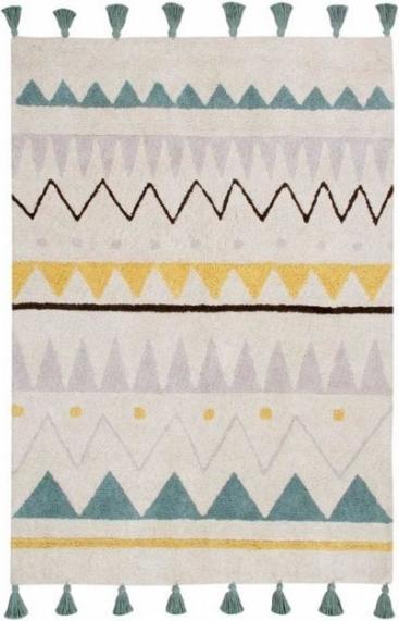 Actual product image Lorena Canals Children's rug, Azteca Natural - Vintage Blue 120 x 160 cm (120 x 160 cm)