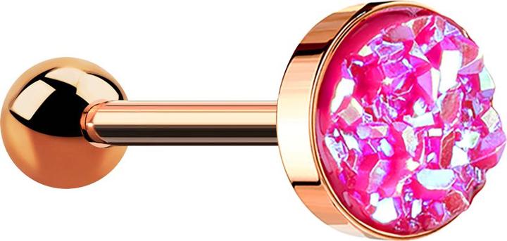 Star Piercing Micro Barbell rosegold mit Druse Stein pink (ohne Messing, Chirurgenstahl 316L)