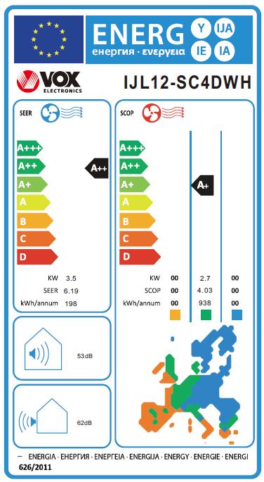 Energy Label Vox AirCon IJL12-SC4DWH (12000 BTU/h)