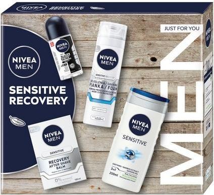 Produktbild NIVEA MEN Sensitive Recovery Collection - Duschgel 250ml, Antitranspirant Roll-On 50ml, After Shave Bal (Haarpflege set)
