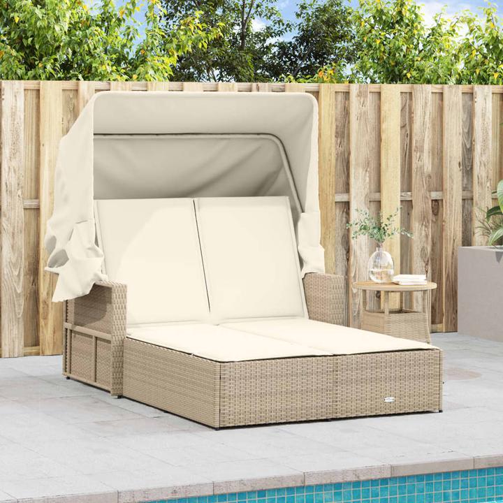 Produktbild VidaXL Doppel-Sonnenliege mit Dach und Auflagen (114 cm)