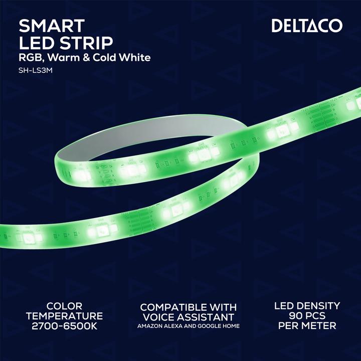Actual product image Deltaco LED strip, 3 meter, RGB, 2700K-6500K, white (Multicoloured, 300 cm, Indoor, Outdoor)